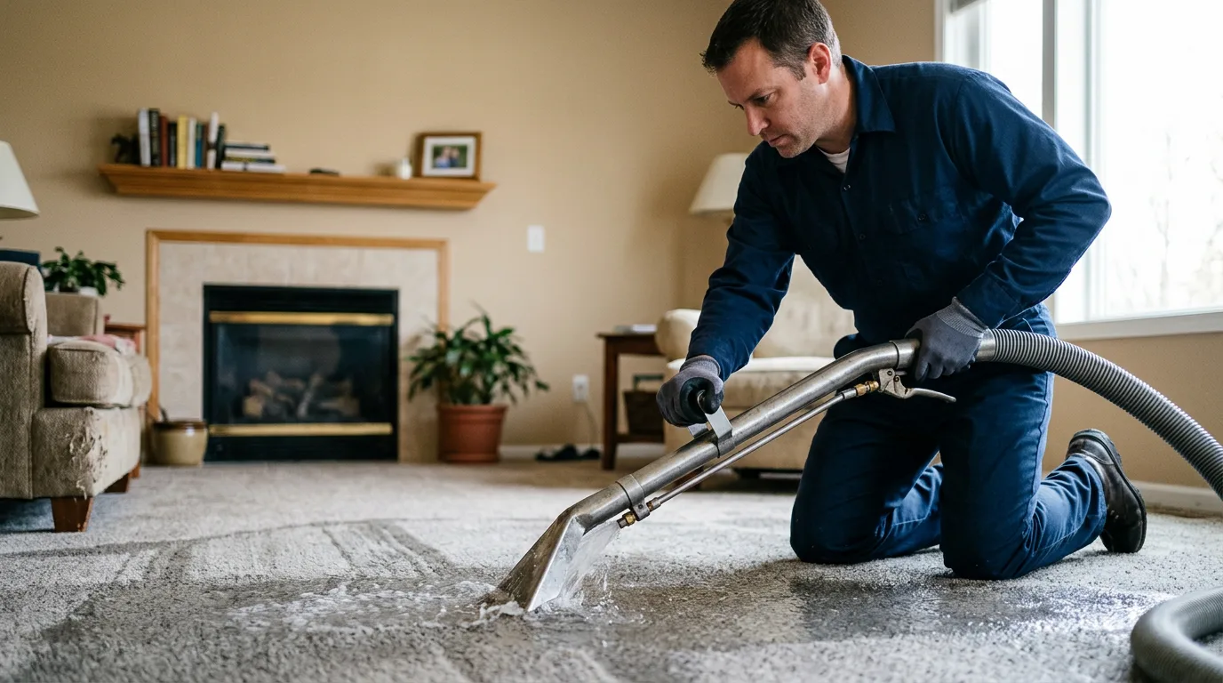 Water damage restoration technician working near Greencastle, IN